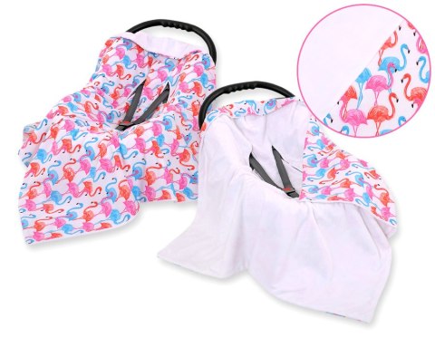 Bobono Duży otulacz dla niemowląt do fotelika nosidełka wózka dwustronny - flamingi