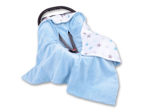 Bobono Duży otulacz dla niemowląt do fotelika nosidełka wózka dwustronny - gwiazdy szaro-niebieskie