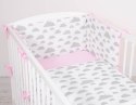 Bobono Dwustronna pościel dla dzieci 2-częściowa bawełniana - chmurki szare/różowy