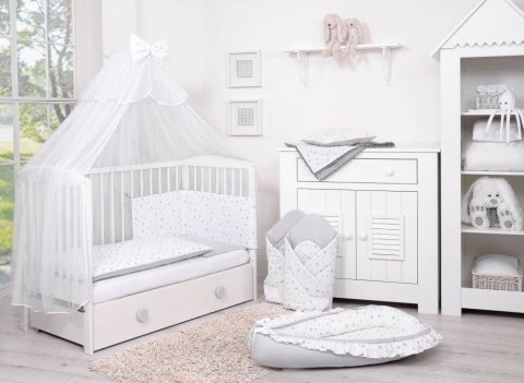 Bobono Dwustronna pościel dla dzieci 2-częściowa bawełniana - mini gwiazdki szare na białym tle/szary