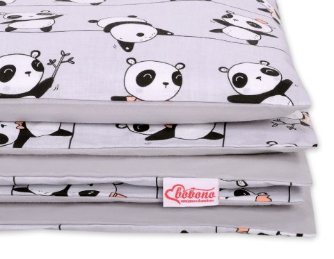Bobono Dwustronna pościel dla dzieci 2-częściowa bawełniana - pandy szare