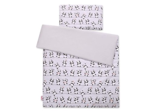 Bobono Dwustronna pościel dla dzieci 2-częściowa bawełniana - pandy szare