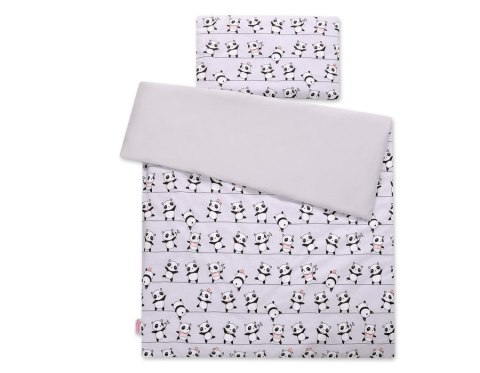 Bobono Dwustronna pościel dla dzieci 2-częściowa bawełniana - pandy szare