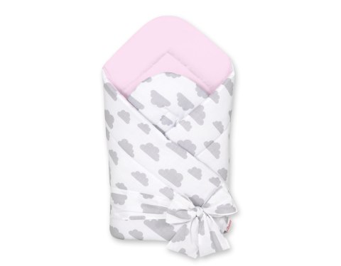 Bobono Dwustronny rożek dla niemowląt miękki z wiązaniem - chmurki szare