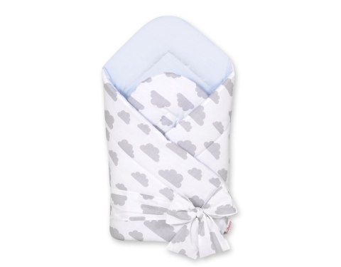 Bobono Dwustronny rożek dla niemowląt miękki z wiązaniem - chmurki szare