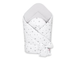 Bobono Dwustronny rożek dla niemowląt miękki z wiązaniem - mini gwiazdki szare na białym tle