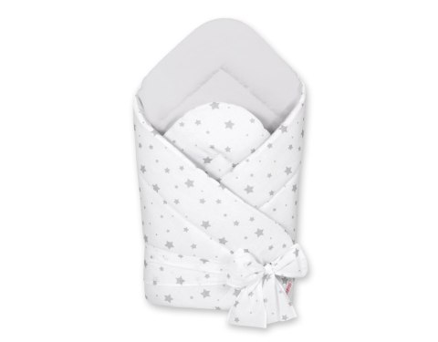 Bobono Dwustronny rożek dla niemowląt miękki z wiązaniem - mini gwiazdki szare na białym tle