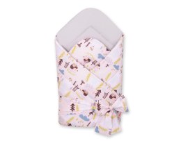 Bobono Dwustronny rożek dla niemowląt miękki z wiązaniem - misie i jeżyki różowe