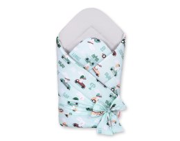 Bobono Dwustronny rożek dla niemowląt miękki z wiązaniem - zajączki miętowe/ szary