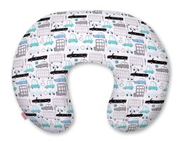 Bobono Poduszka rogal do karmienia fasolka + zdejmowana poszewka - autka szaro-turkusowe