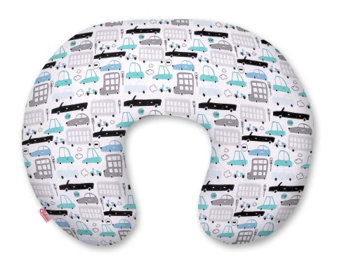 Bobono Poduszka rogal do karmienia fasolka + zdejmowana poszewka - autka szaro-turkusowe