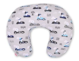 Bobono Poduszka rogal do karmienia fasolka + zdejmowana poszewka - zające w autkach szare
