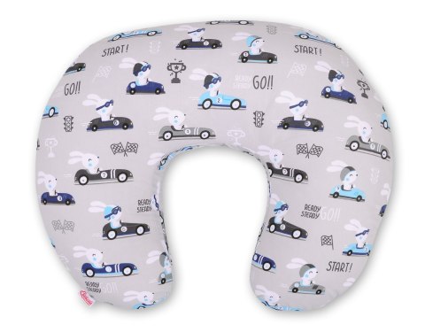 Bobono Poduszka rogal do karmienia fasolka + zdejmowana poszewka - zające w autkach szare