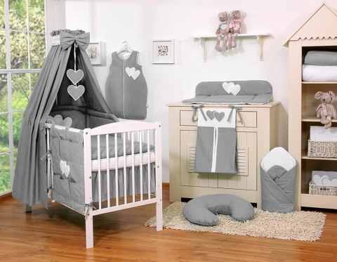 Bobono Pościel 5-cz 120x90 z baldachimem - Wiszące Serduszka antracyt