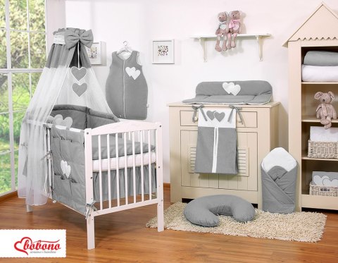 Bobono Pościel 5-cz 120x90 z baldachimem - Wiszące Serduszka antracyt