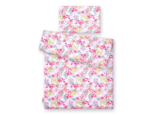 Bobono Pościel dla dzieci 2-częściowa bawełniana 120x90 cm - koliberki w kwiatach