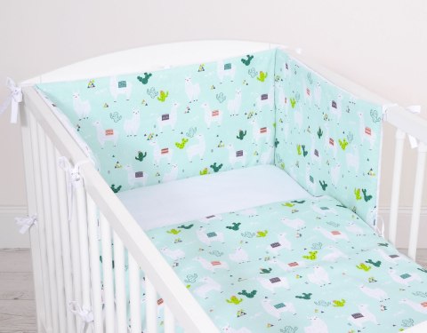 Bobono Pościel dla dzieci 2-częściowa bawełniana 120x90 cm - lamy miętowe/biały