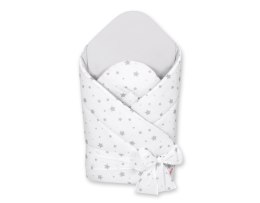 Bobono Rożek dla niemowląt z wiązaniem 2w1 usztywniany i miękki - mini gwiazdki szare na białym tle