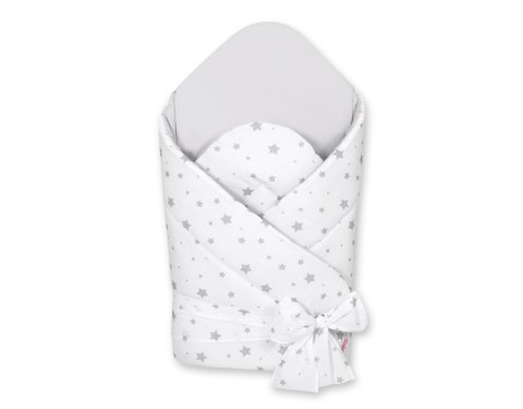 Bobono Rożek dla niemowląt z wiązaniem 2w1 usztywniany i miękki - mini gwiazdki szare na białym tle