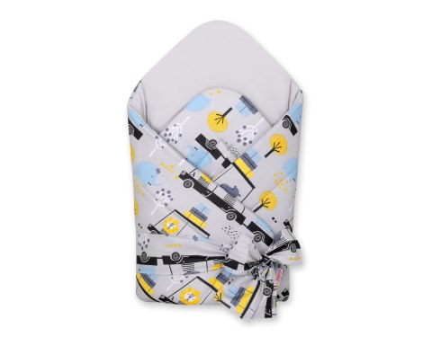 Bobono Rożek dla niemowląt z wiązaniem 2w1 usztywniany i miękki - zwierzątka w autkach szare