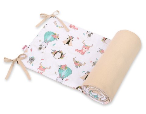 Bobono Uniwersalny dwustronny ochraniacz do łóżeczka - beżowe liski/beżowy