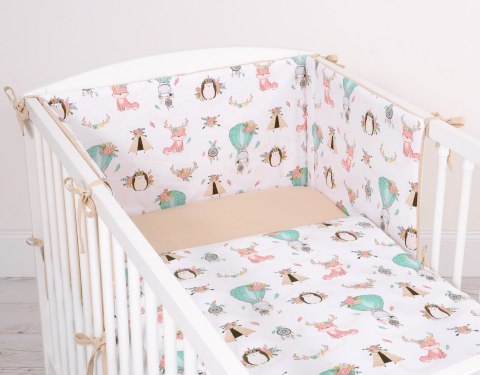 Bobono Uniwersalny dwustronny ochraniacz do łóżeczka - beżowe liski/beżowy