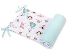 Bobono Uniwersalny dwustronny ochraniacz do łóżeczka - beżowe liski/jasna mięta