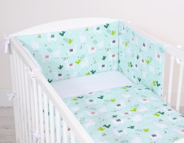 Bobono Uniwersalny dwustronny ochraniacz do łóżeczka - lamy miętowe/biały