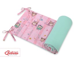 Bobono Uniwersalny ochraniacz do łóżeczka - sówki różowo-miętowe