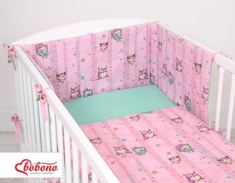 Bobono Uniwersalny ochraniacz do łóżeczka - sówki różowo-miętowe