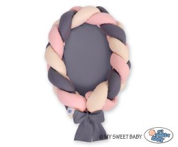 My Sweet Baby Kokon niemowlęcy pleciony 2 w 1 - beż-brudny róż-antracyt