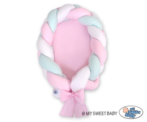 My Sweet Baby Kokon niemowlęcy pleciony 2 w 1 - biało-różowo-miętowy