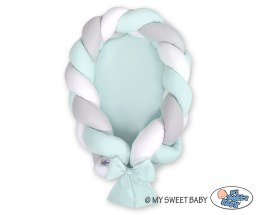 My Sweet Baby Kokon niemowlęcy pleciony 2 w 1 - biało-szaro-miętowy