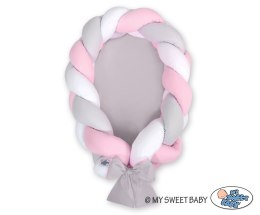 My Sweet Baby Kokon niemowlęcy pleciony 2 w 1 - biało-szaro-różowy