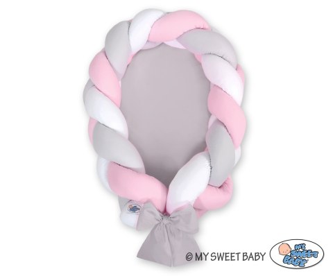 My Sweet Baby Kokon niemowlęcy pleciony 2 w 1 - biało-szaro-różowy