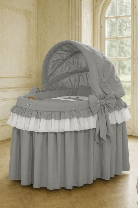 My Sweet Baby Kosz Mojżesza wiklinowy ze składaną budką - Little Prince antracyt