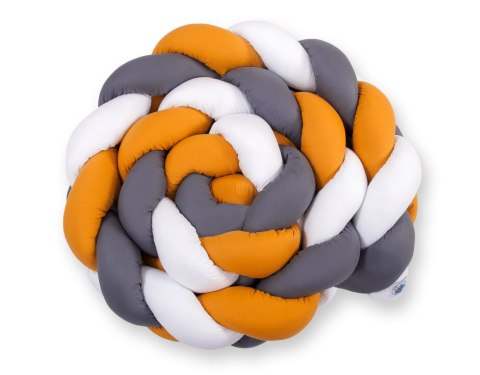 My Sweet Baby Ochraniacz warkocz pleciony do łóżeczka XXL - biały-musztardowy-antracyt