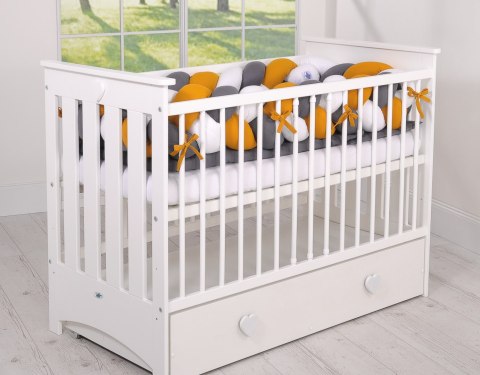 My Sweet Baby Ochraniacz warkocz pleciony do łóżeczka XXL - biały-musztardowy-antracyt