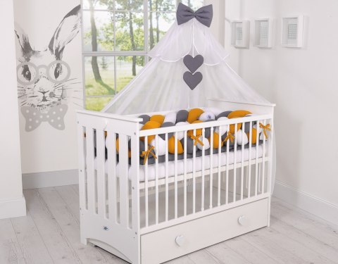 My Sweet Baby Ochraniacz warkocz pleciony do łóżeczka XXL - biały-musztardowy-antracyt