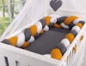 My Sweet Baby Ochraniacz warkocz pleciony do łóżeczka XXL - biały-musztardowy-antracyt