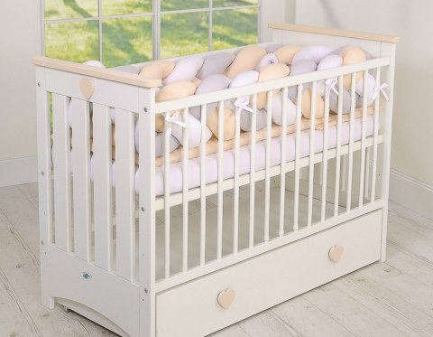 My Sweet Baby Ochraniacz warkocz pleciony do łóżeczka XXL - biały-szary-beżowy