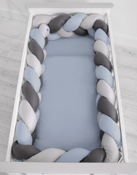 My Sweet Baby Ochraniacz warkocz pleciony do łóżeczka XXL - brudny niebieski-szary-antracyt