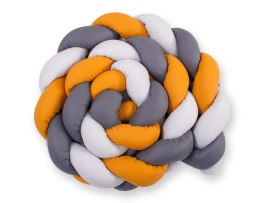 My Sweet Baby Ochraniacz warkocz pleciony do łóżeczka XXL - szary-musztardowy-antracyt