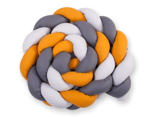 My Sweet Baby Ochraniacz warkocz pleciony do łóżeczka XXL - szary-musztardowy-antracyt