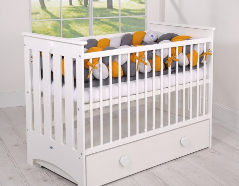 My Sweet Baby Ochraniacz warkocz pleciony do łóżeczka XXL - szary-musztardowy-antracyt