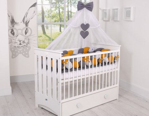 My Sweet Baby Ochraniacz warkocz pleciony do łóżeczka XXL - szary-musztardowy-antracyt