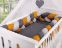 My Sweet Baby Ochraniacz warkocz pleciony do łóżeczka XXL - szary-musztardowy-antracyt
