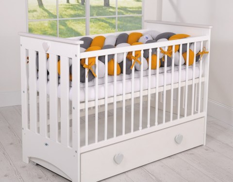 My Sweet Baby Ochraniacz warkocz pleciony do łóżeczka XXL - szary-musztardowy-antracyt