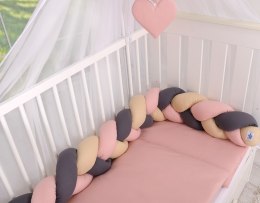 My Sweet Baby Ochraniacz warkocz pleciony do łóżeczka - beżowy-brudny róż-antracyt