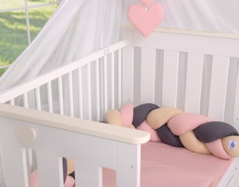 My Sweet Baby Ochraniacz warkocz pleciony do łóżeczka - beżowy-brudny róż-antracyt